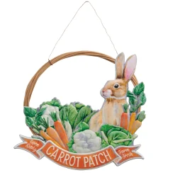 Raz 14.25" Carrot Patch Bunny Wreath With Metal Easter Sign 4411202