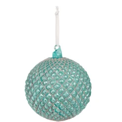 Raz 6" Cerulean Blue Quilted Ball Glass Christmas Ornament 4322938