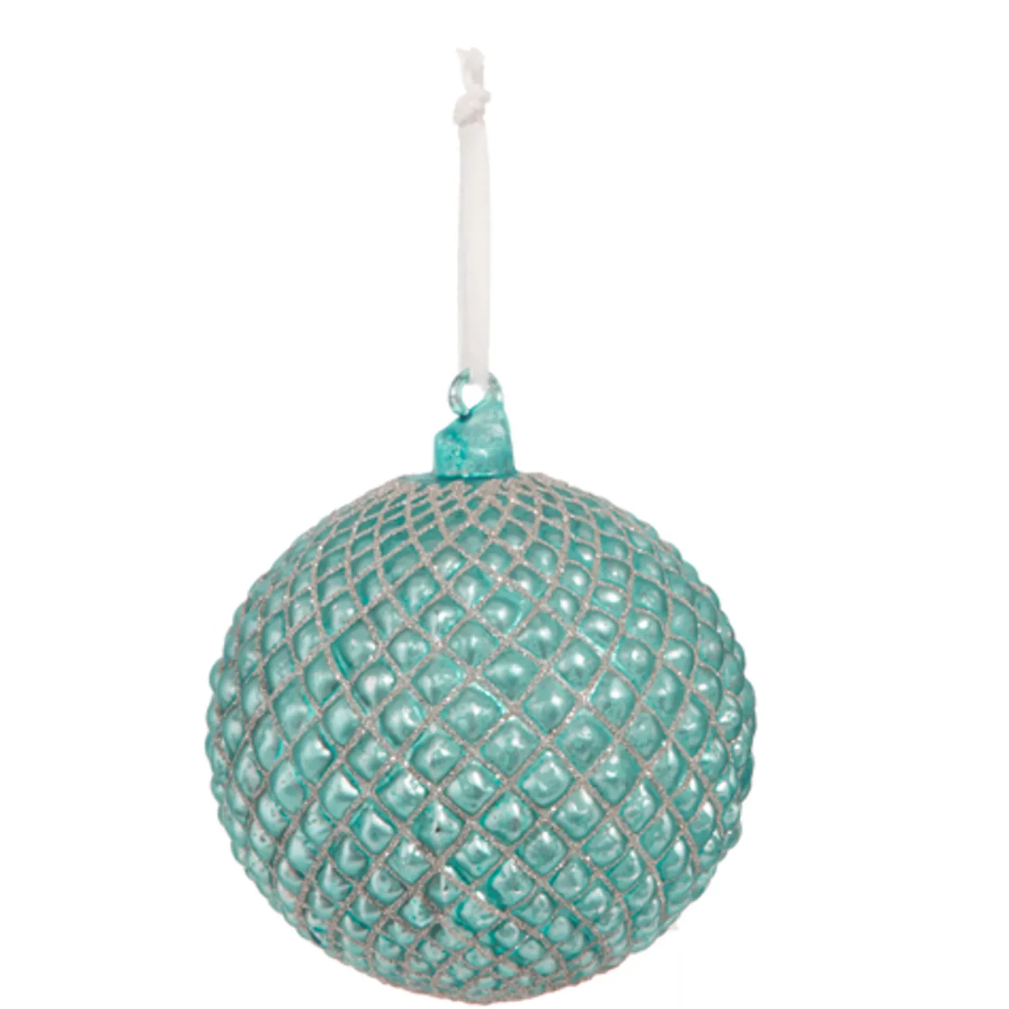 Raz 6" Cerulean Blue Quilted Ball Glass Christmas Ornament 4322938