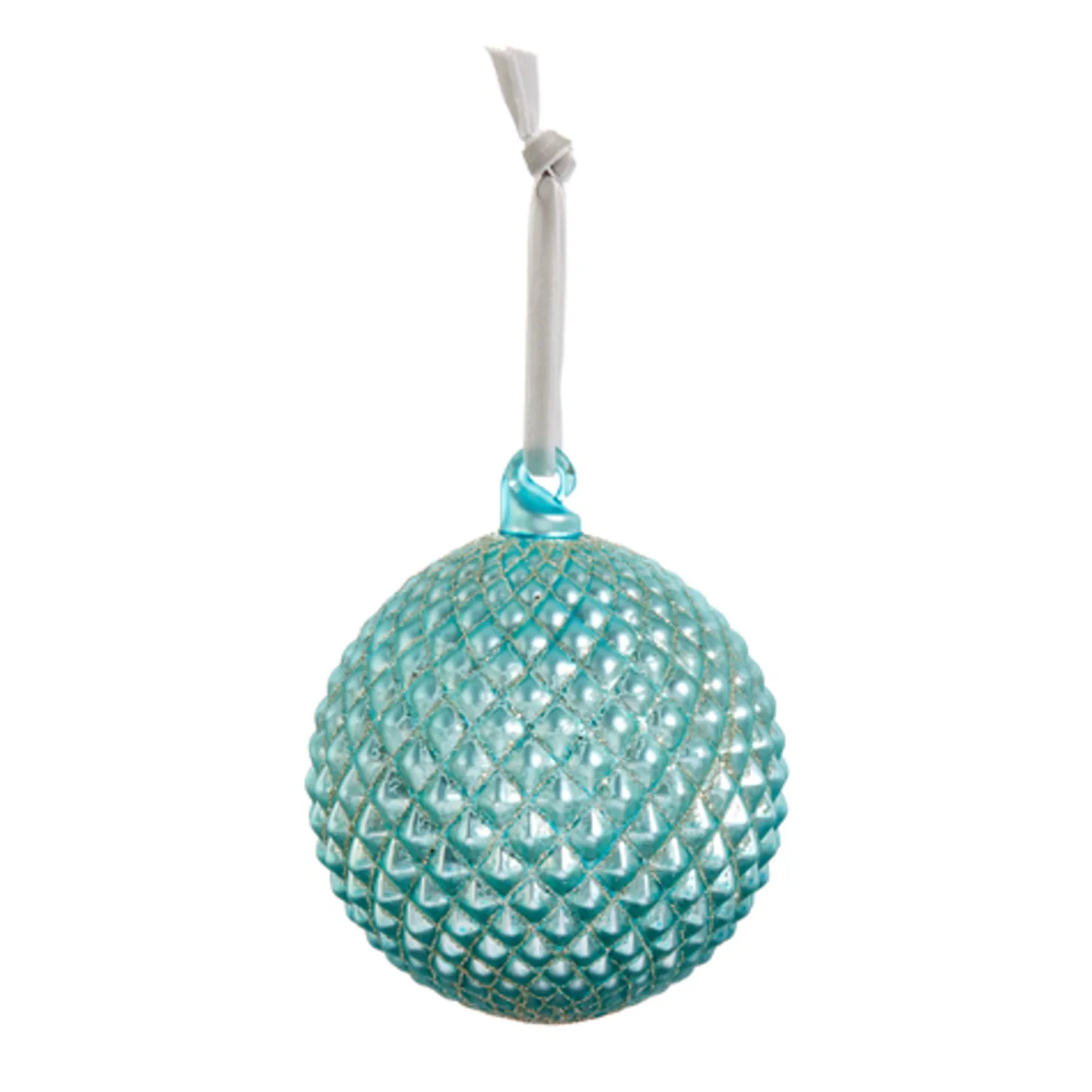 Raz 4" Cerulean Blue Quilted Glass Ball Christmas Ornament 4422947