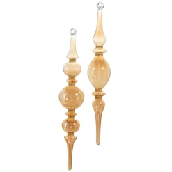 Raz 12" Champagne Finial Glass Christmas Ornament Set Of 2 4424579