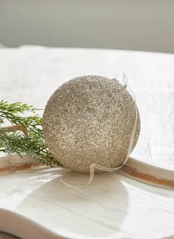 Raz 6" Champagne Glitter Ball Glass Christmas Ornament 4322917