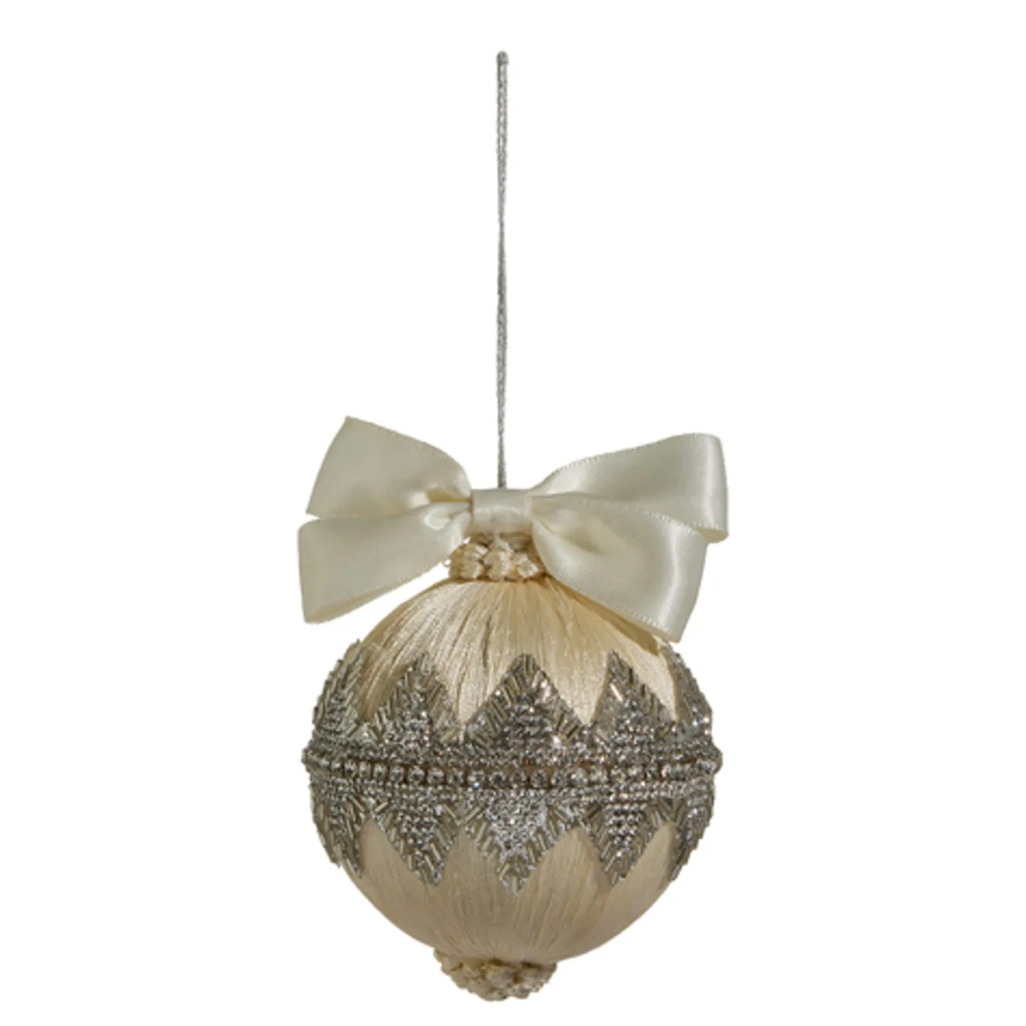 Raz 4" Champagne Jeweled Christmas Ornament With Bow 4427329