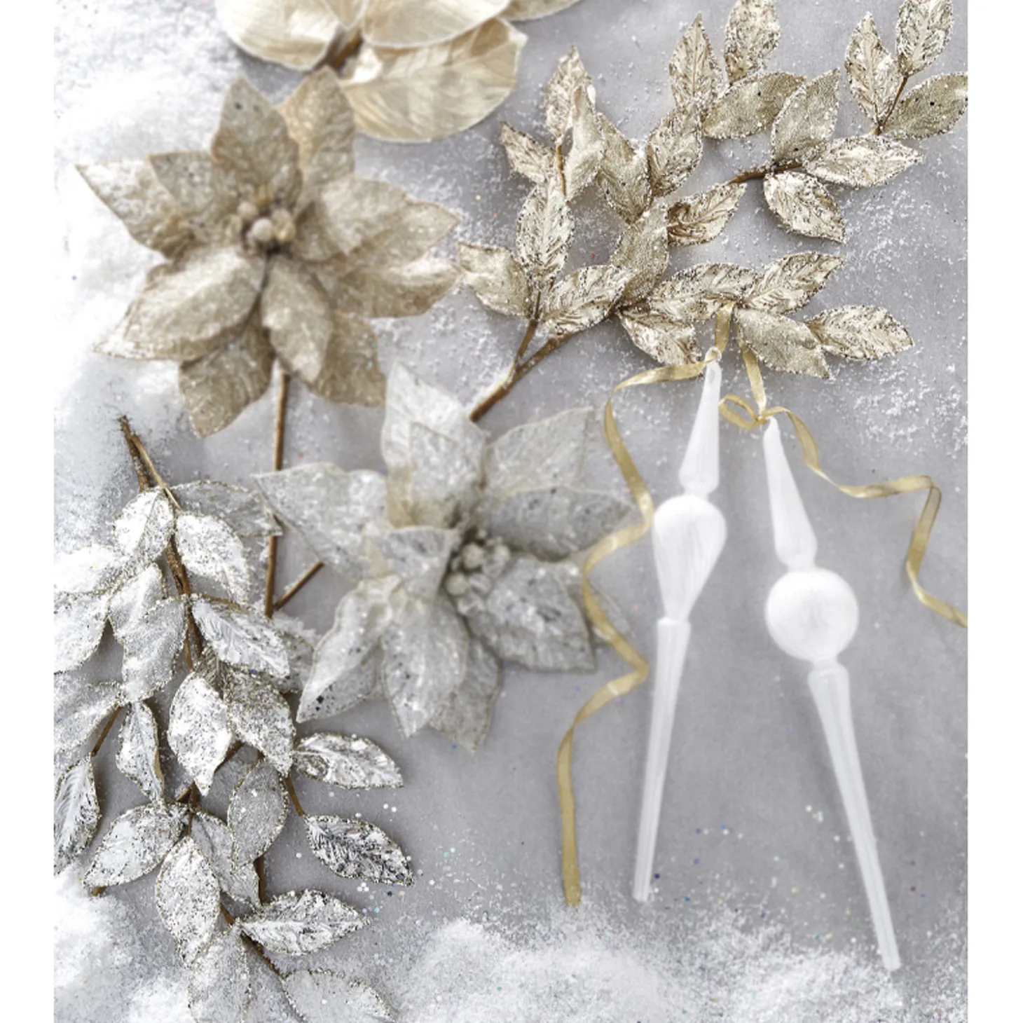 Raz 29" Champagne Or Silver Glittered Leaf Christmas Tree Spray