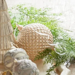 Raz 6" Champagne Quilted Ball Glass Christmas Ornament 4322916