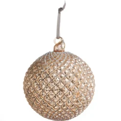 Raz 6" Champagne Quilted Ball Glass Christmas Ornament 4322916