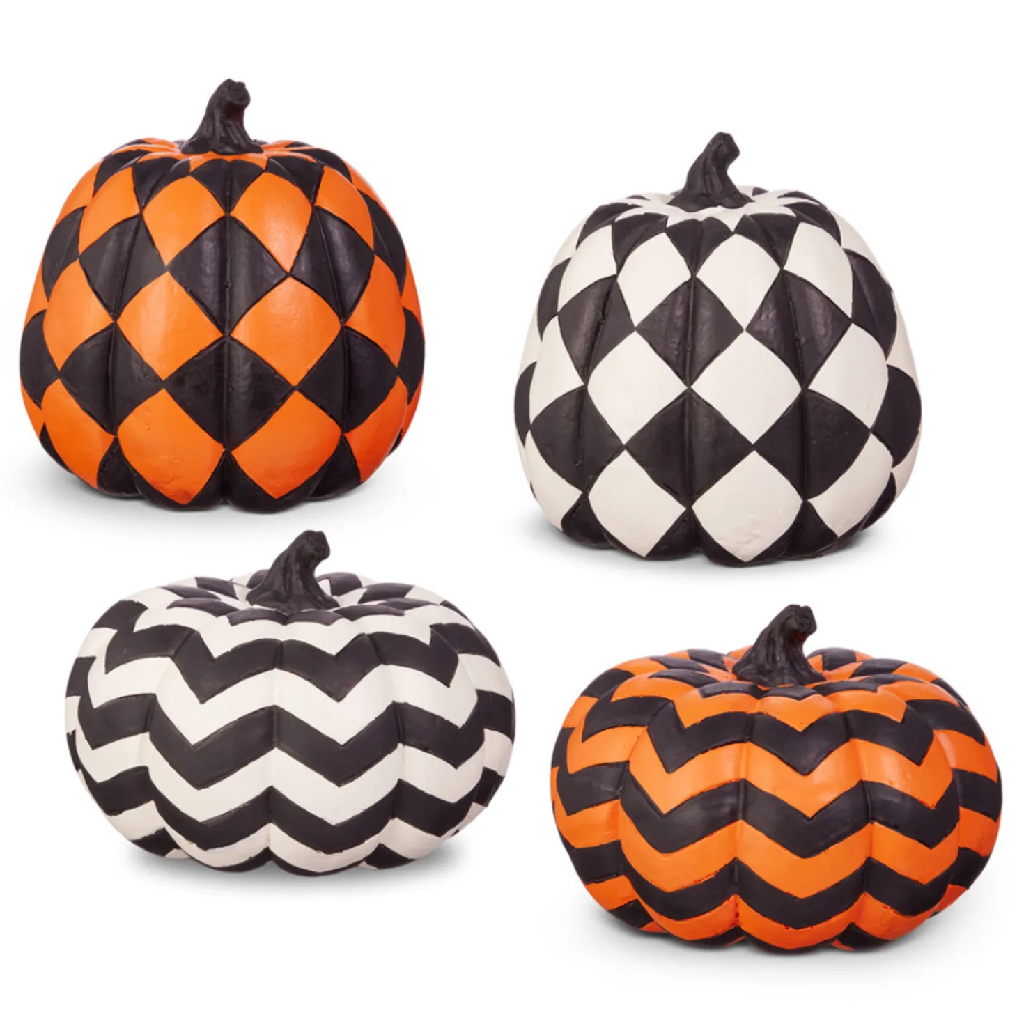Raz 7.5" Checkered Or Chevron Orange Or Black And White Pumpkin Halloween Decoration