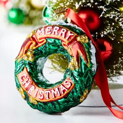 Raz 4" Christmas Wreath Glass Ornament 3953020