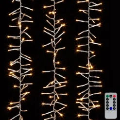 Raz 44' Cluster Garland On Clear Wire With Compact White Christmas Lights W/ Remote G3937037