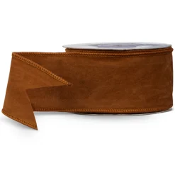 Raz 2.5" Cognac Suede Brown Wired Christmas Ribbon R4427726