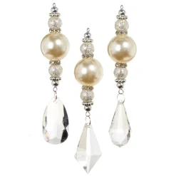 Raz 5.75" Crystal Pearl Drop Christmas Ornament Set Of 3 4312512