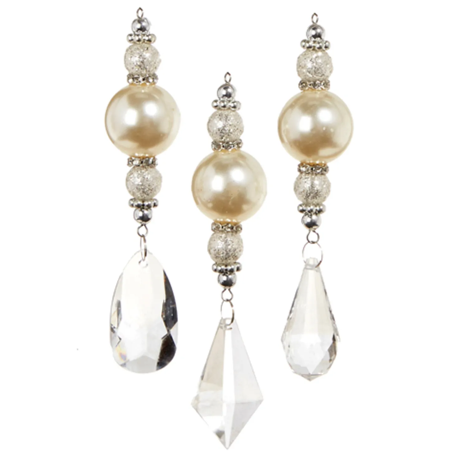 Raz 5.75" Crystal Pearl Drop Christmas Ornament Set Of 3 4312512