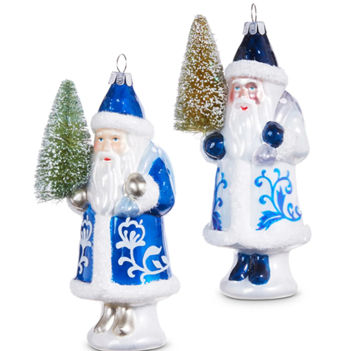Raz 5.5" Delft Santa With Tree Glass Christmas Ornament 4352893