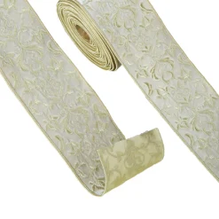 Raz 4" Embroidered Champagne Wired Christmas Ribbon R4371784
