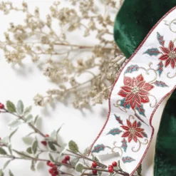 Raz 4" Embroidered Poinsettia Wired Christmas Ribbon R4171885