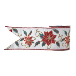 Raz 4" Embroidered Poinsettia Wired Christmas Ribbon R4171885