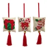 Raz 7.5" Embroidered Tassel Pillow Christmas Ornament Set Of 3 4403623
