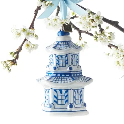 Raz 4.25" Eric Cortina Delft Pagoda Glass Christmas Ornament 3953018