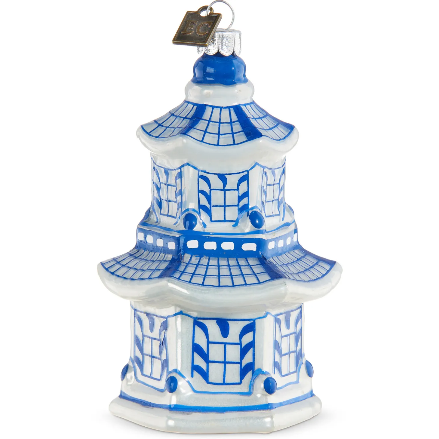 Raz 4.25" Eric Cortina Delft Pagoda Glass Christmas Ornament 3953018