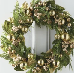 Raz 28" Evergreen And Gold Christmas Wreath W4202352