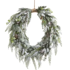 Raz 36" Flocked Oval Cedar And Pinecone Christmas Wreath W4309881