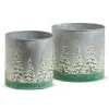 Raz 10.5" Galvanized Bucket With Embossed Trees Set Of 2 4312372