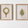Raz 12" Gingerbread Gingham Greenery Framed Print Set Of 2 Christmas Decoration 4444547