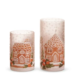 Raz 8" Gingerbread House Glass Christmas Containers Or Candle Holders 4424539