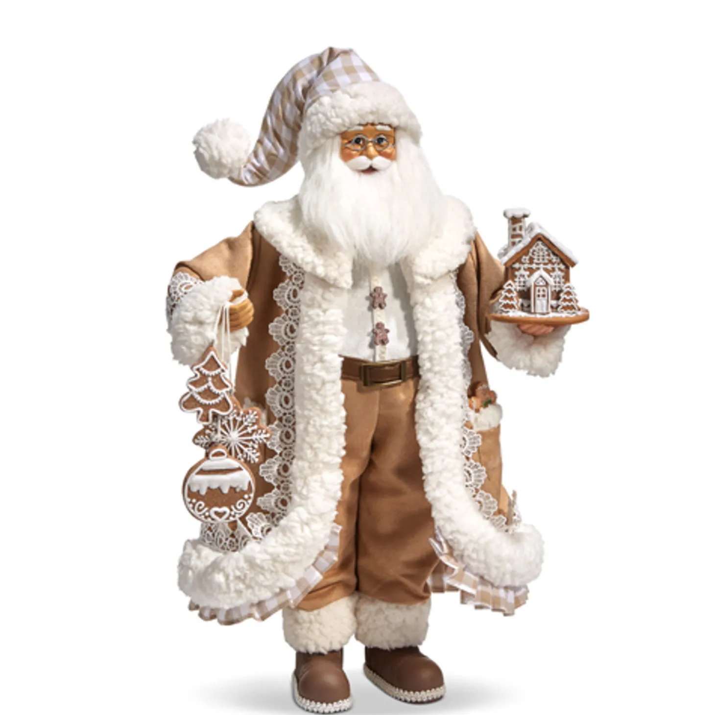Raz 18" Gingham Gingerbread Christmas Santa Figure 4415585