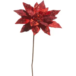 Raz 18" Glittered And Beaded Red Large Poinsettia Christmas Tree Pick F4448000