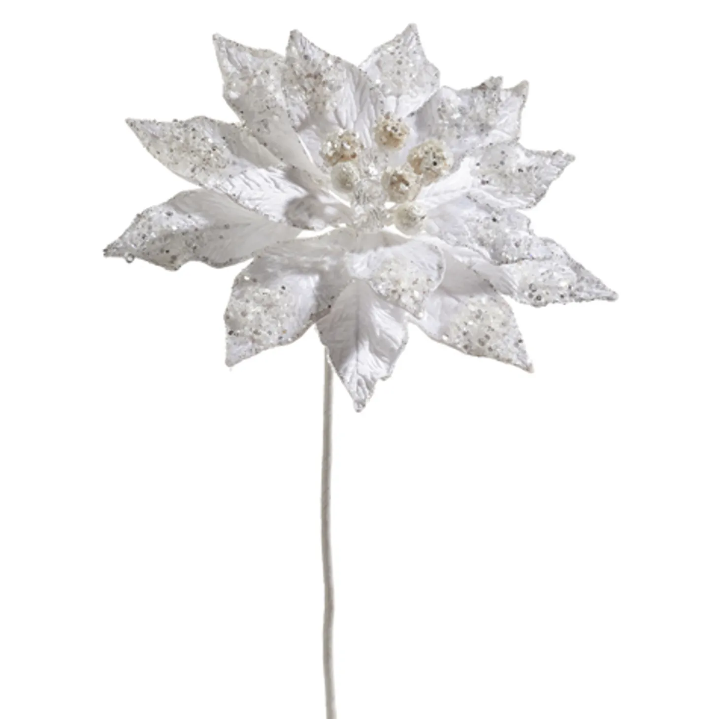 Raz 18" Glittered Large White Poinsettia Christmas Tre Pick F4448003