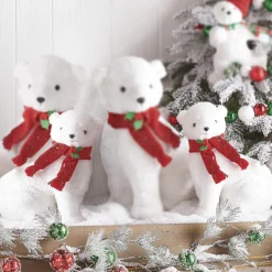 Raz 14.75" Glittered Plush Polar Bear With Scarf Christmas Figure 4216246