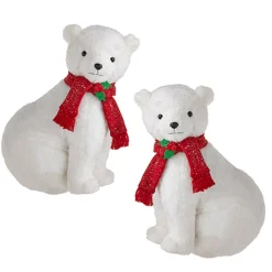 Raz 14.75" Glittered Plush Polar Bear With Scarf Christmas Figure 4216246