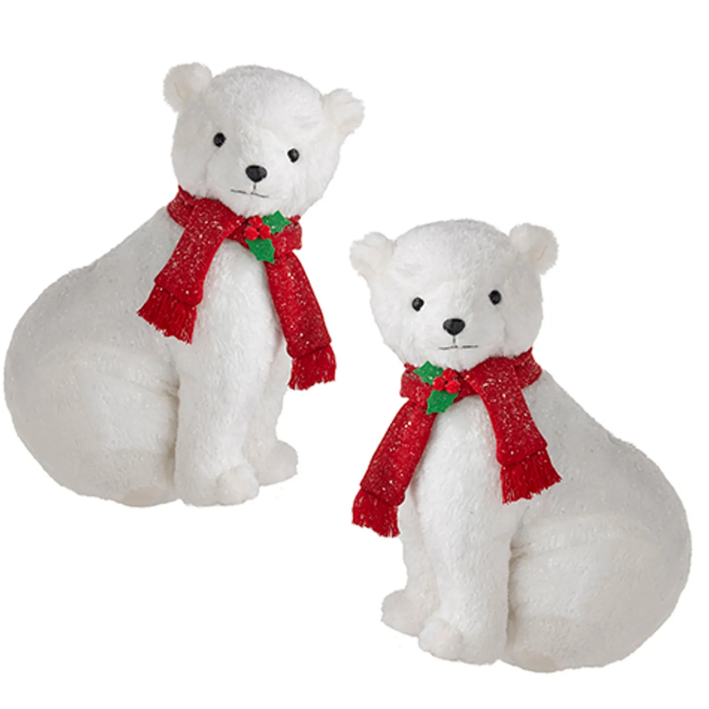 Raz 14.75" Glittered Plush Polar Bear With Scarf Christmas Figure 4216246