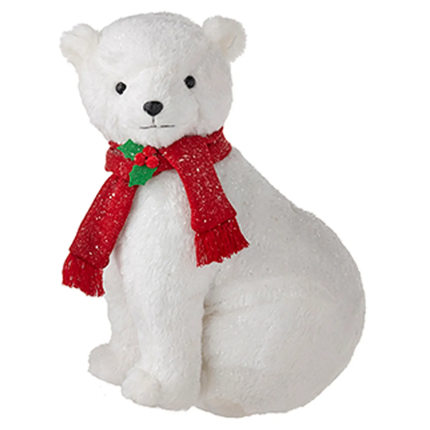 Raz 14.75" Glittered Plush Polar Bear With Scarf Christmas Figure 4216246