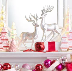 Raz 14" Glittered Silver Deer Christmas Figure Set Of 2 4401655