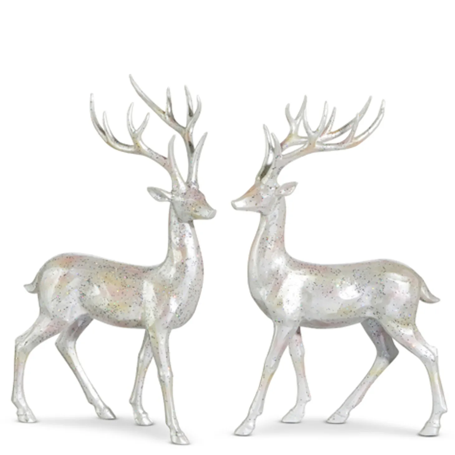 Raz 14" Glittered Silver Deer Christmas Figure Set Of 2 4401655