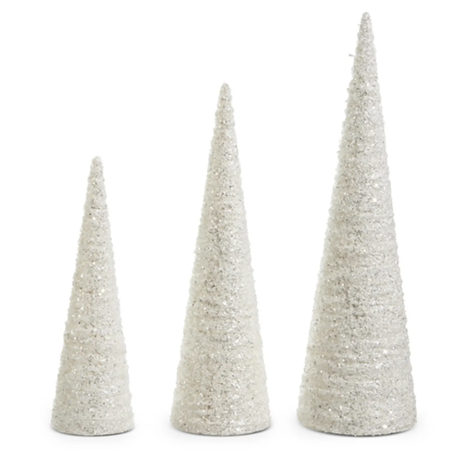 Raz 23.75" Glittered White Cone Christmas Tree Set Of 3 4415545