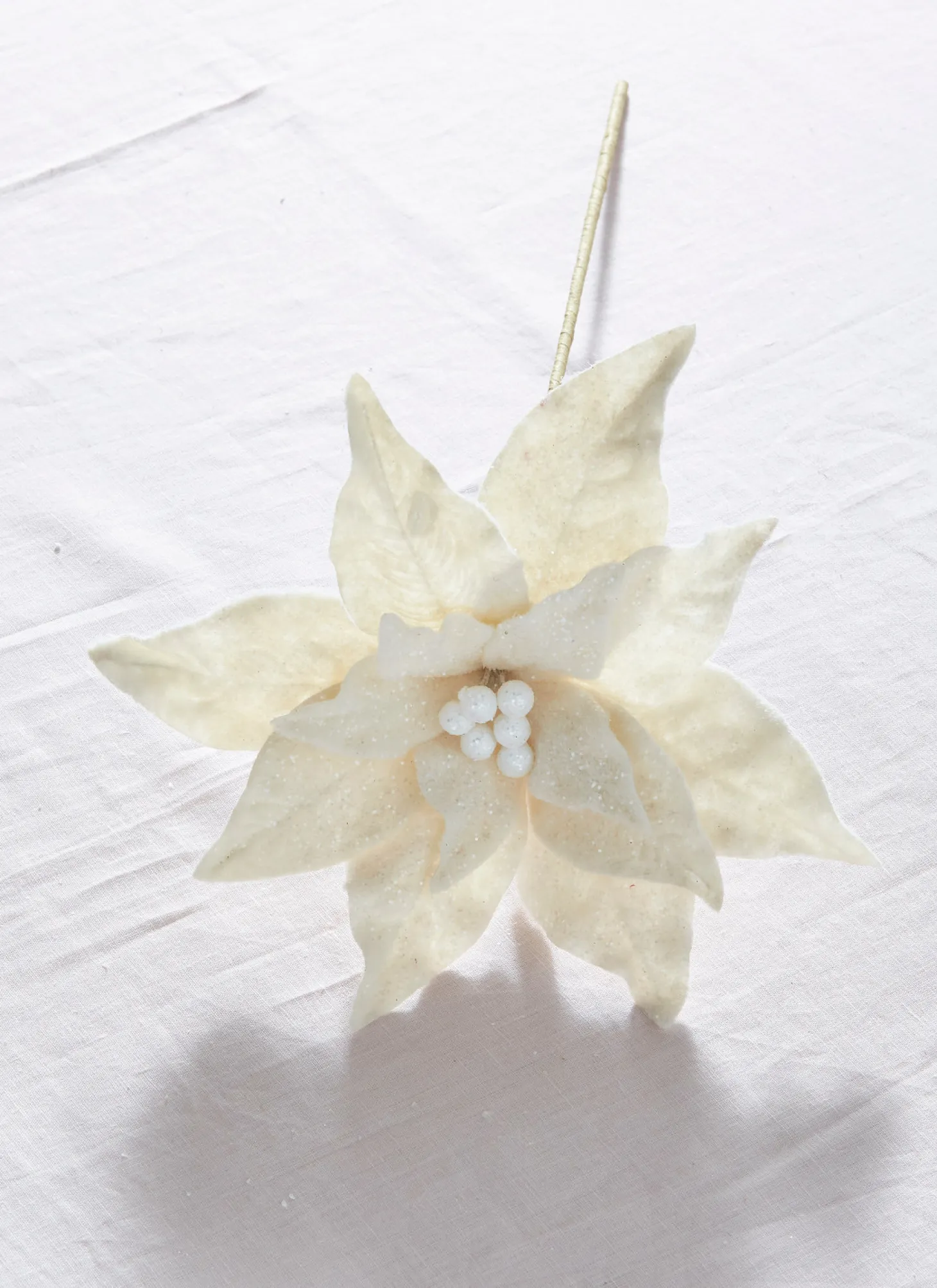Raz 19.5" Glittered White Poinsettia Christmas Pick F4306668