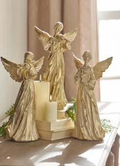 Raz 14" Gold Angel With Instrument Set Of 3 Christmas Figures 4311307