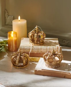 Raz 3.5" Gold Crown Christmas Ornaments Set Of 3 4412122