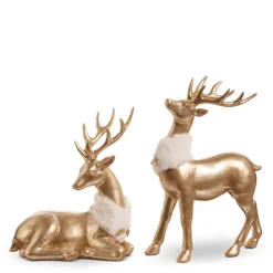 Raz 11.5" Gold Deer With Fur Collar Christmas Figures Set Of 2 4411348