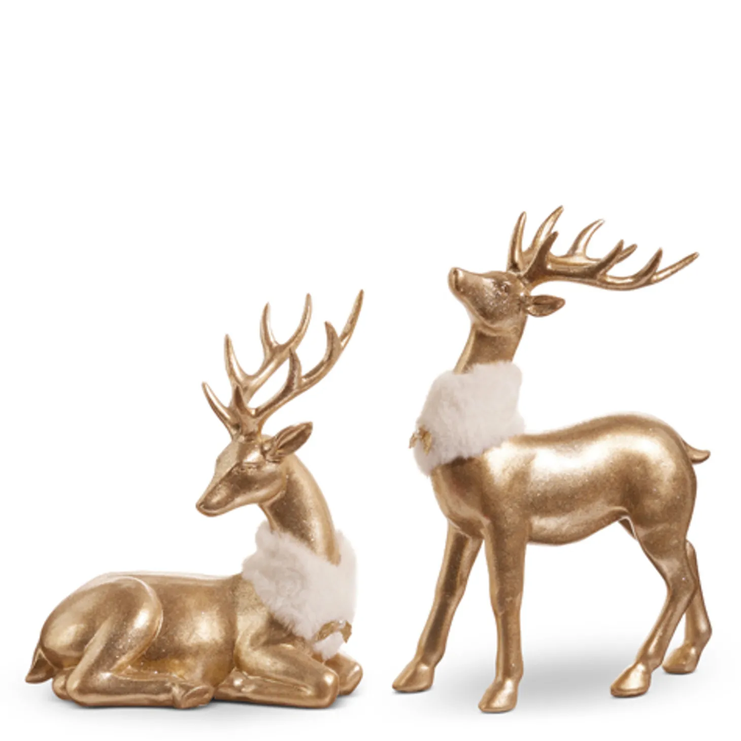 Raz 11.5" Gold Deer With Fur Collar Christmas Figures Set Of 2 4411348