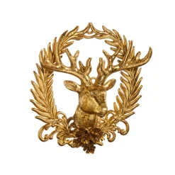 Raz 6" Gold Deer With Wreath Emblem Christmas Ornament 4438857