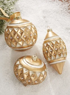 Raz 4" Gold Diamond Point With Pearls Glass Christmas Ornament 4122807
