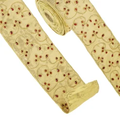 Raz 4" Gold Jeweled Wired Christmas Ribbon R4371756