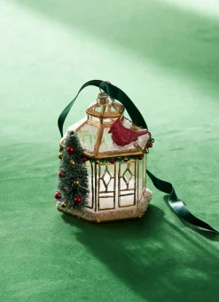 Raz 3.75" Gold Pagoda With Cardinal Glass Christmas Ornament 4324584