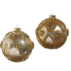 Raz 5" Gold Star And Jewel Ball Glass Christmas Ornament 4452856