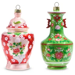Raz 5" Green And Pink Chinoiserie Jar Glass Christmas Ornament 4352888