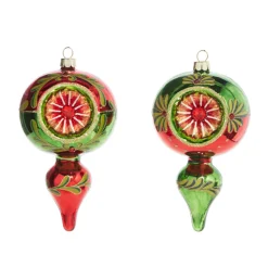 Raz 5" Green And Red Finial Reflector Glass Christmas Ornament 4320017